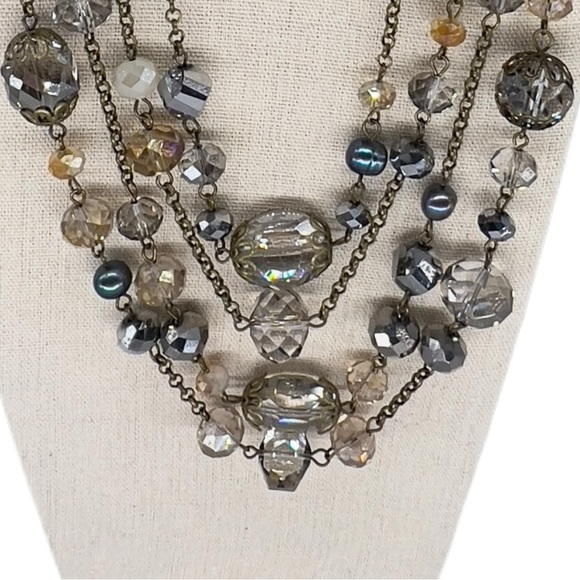 Signed Sweet Lola Bronze Tone Multi Chain Faceted Crystal Bead Necklace - Picture 4 of 10